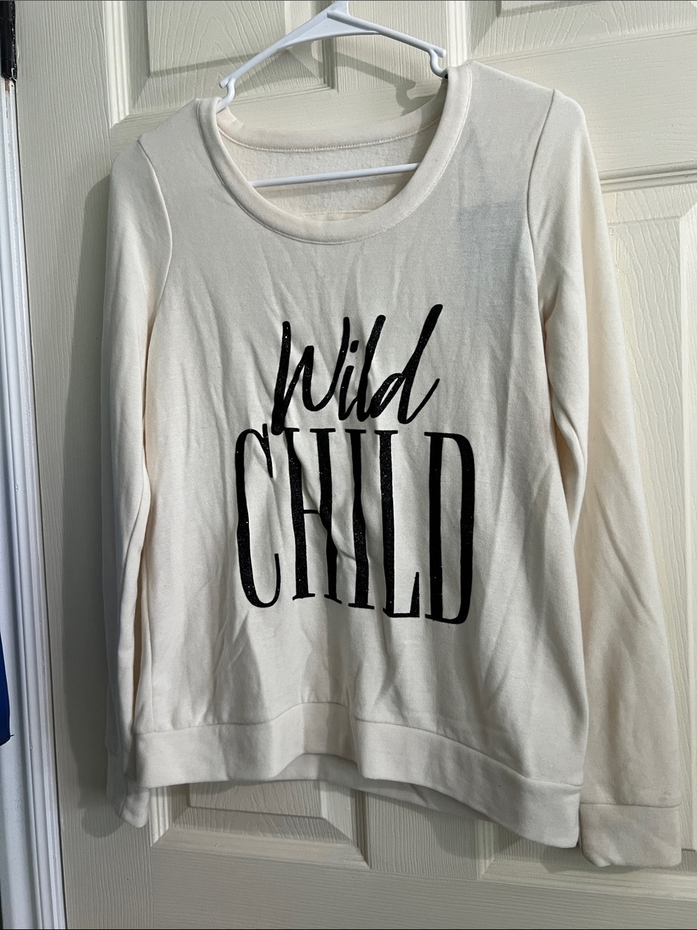 NWT Chaser Cream Sweatshirt with Black glitter "Wild Child" Graphic